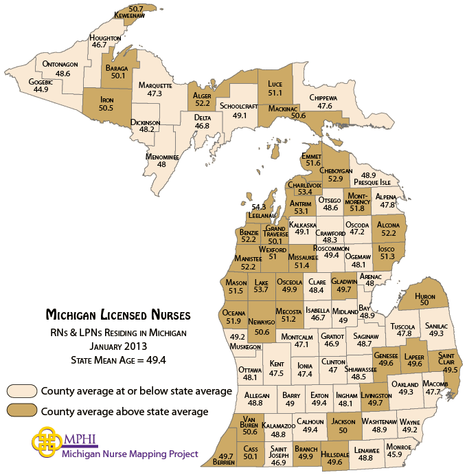 nurses mean age map